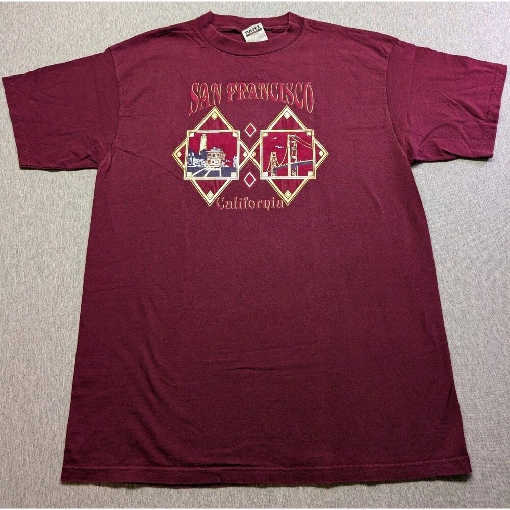 Vintage 90s Tultex Cotton Burgundy Red Gold San Francisco Size XL